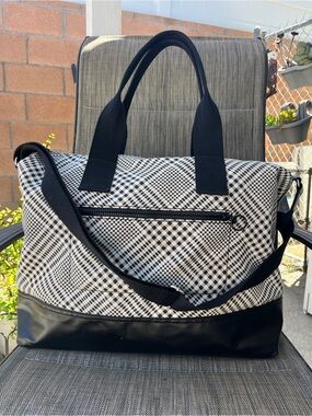 Lands' End Black & White Plaid Duffel Bag with Shoulder Strap